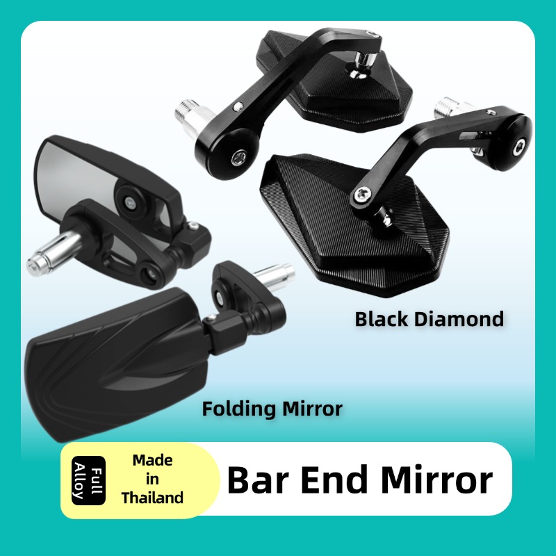 Bar End Side Mirror CNC Alloy Black Diamond / Folding Style