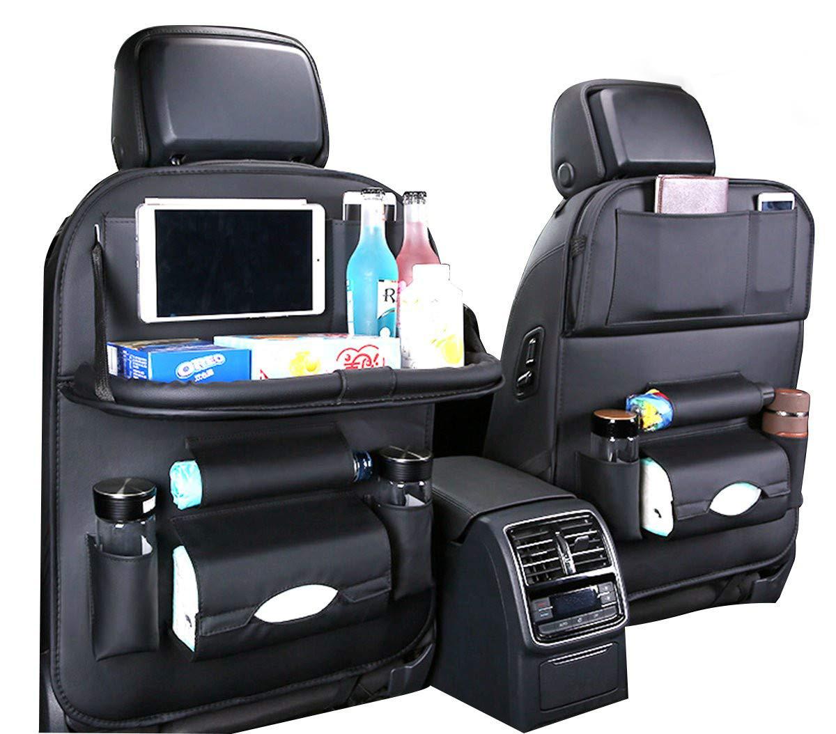 with tablet stand rear seat suitable for children baby adult car seat cover multi-pocket car back seat storage bag kick pad foldable table Car seat back multi-function storage bag 1 piece black