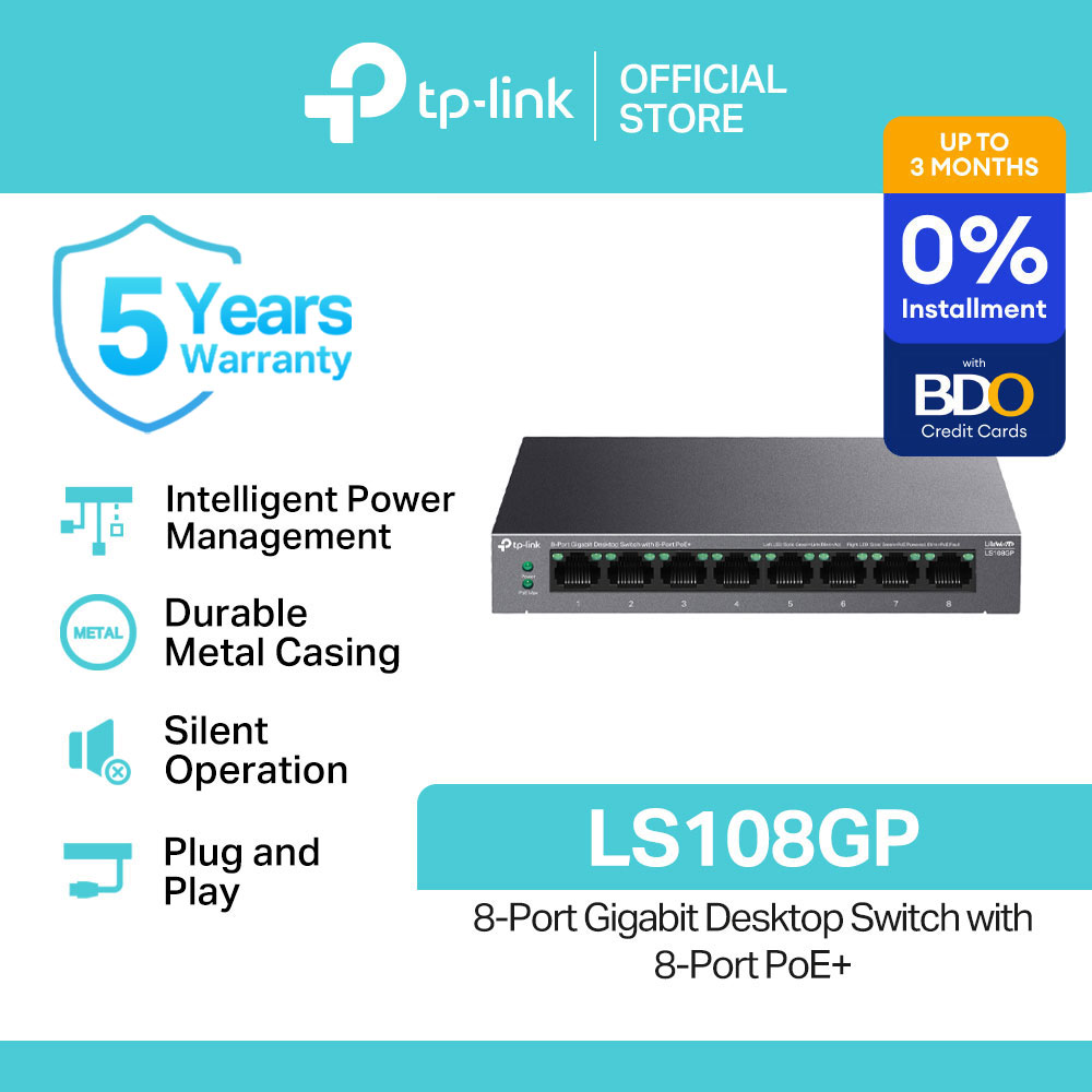 TP-Link Official Store / LS108GP / 10/100/1000Mbps 8-Port Gigabit with 8-Port PoE+ Desktop Network Ethernet Switch Hub for Internet
