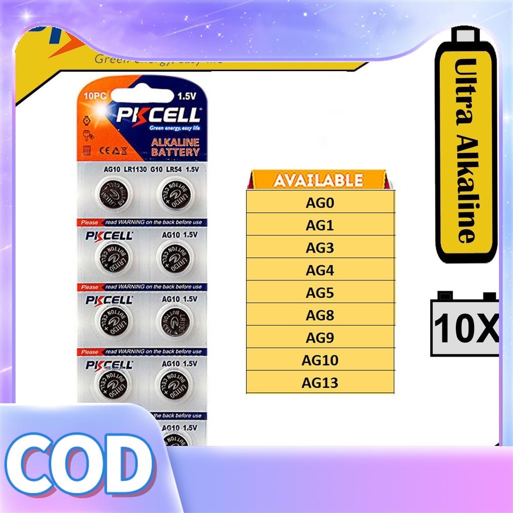 PKCELL AG10 1.5V Button Cell Battery, 30PCS LR1130 389 LR54 L1131 189 LR54  189 L1130 Alkaline Watches Batteries