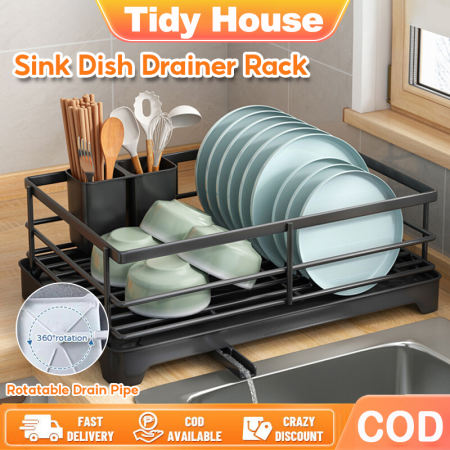 Tidy House Foldable Dish Drying Rack with Drip Tray