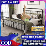 European Retro Iron Bed Frame - Single/Double, Thick Steel