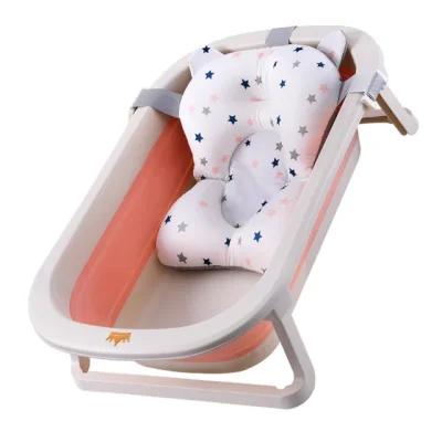 【Warranty 1 Year】Baby Bath Tub Silicone Foldable Baby Bath Tub With Cushion Baby Bath Support (2)