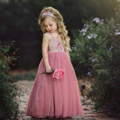 Girls Floral Tulle Maxi Dress - Summer Halter Gown