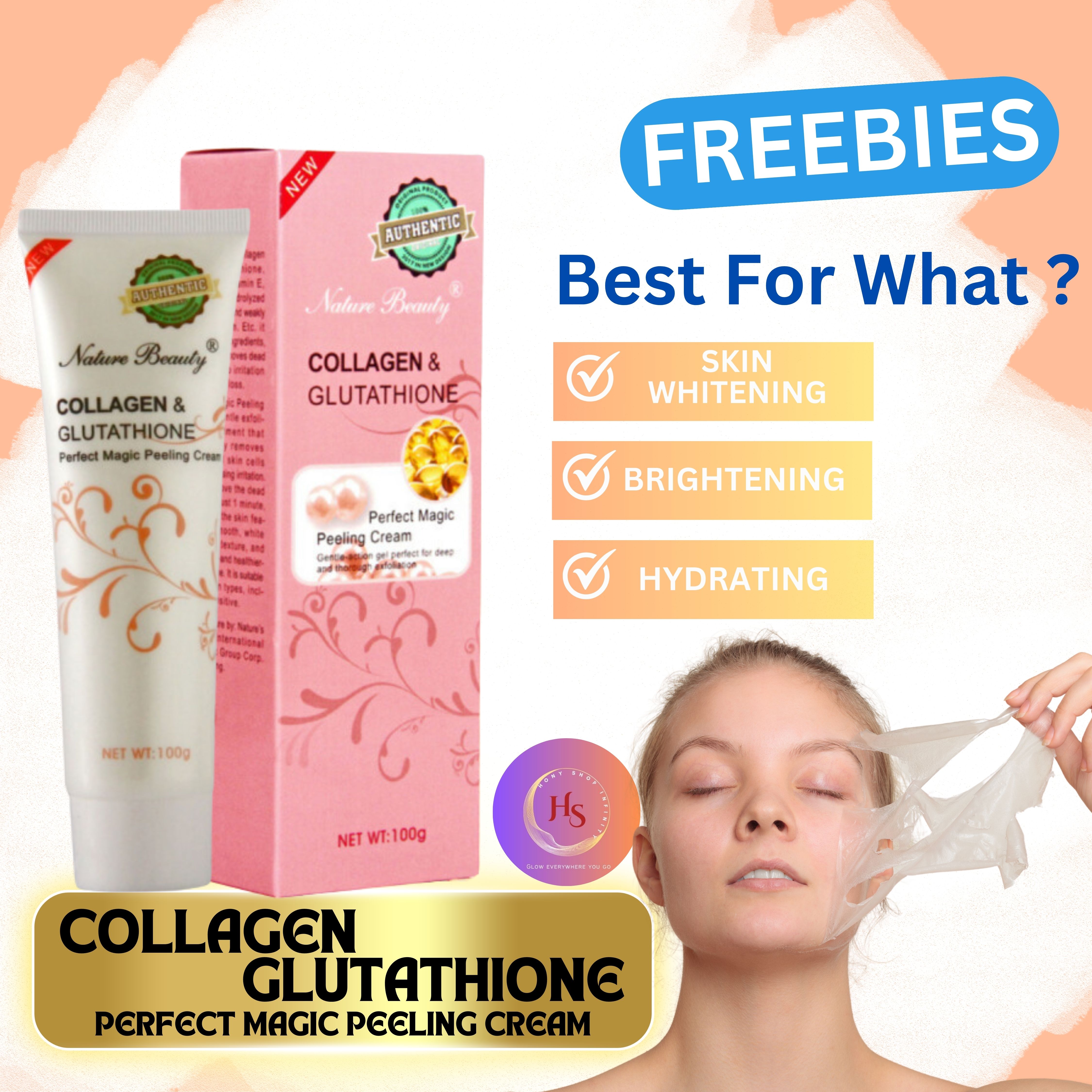 Authentic Nature Beauty Collagen & Glutathione Peeling Cream: Skin Problems  Solutions (100g)