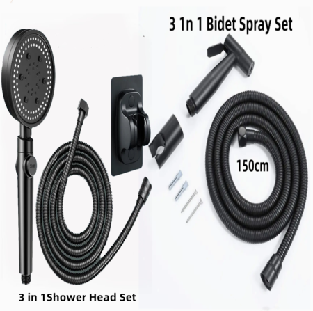 Black 3-in-1 Bidet Spray or Handheld Shower Set