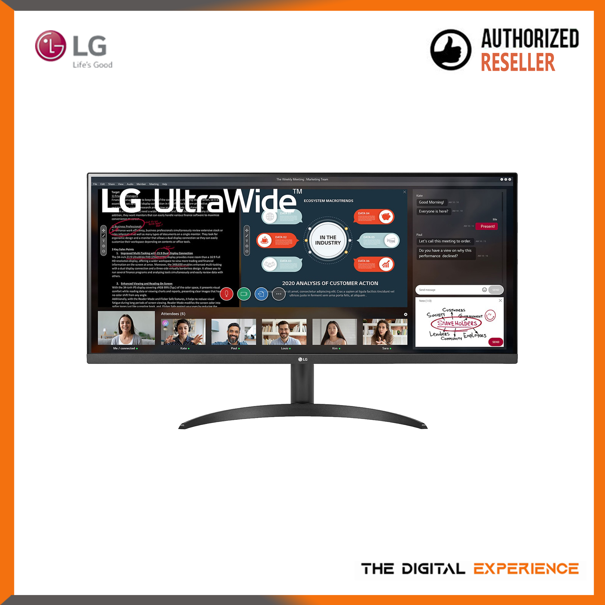 LG 29" UltraWide FHD IPS Monitor, 29WP500-B, 2560 x 1080, 75Hz, 5ms, HDMI x 2, FreeSync, Anti-Glare