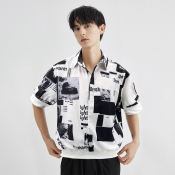 HUILISHI.PH Korean Men's Fashion Polo Shirt with Printed Design
