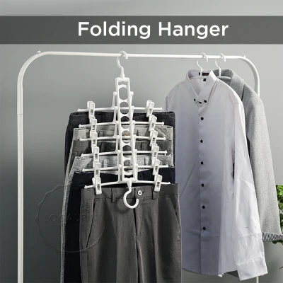 Locaupin 6 in 1 Folding Hanger for Pants Adjustable Clips Multi-Layer Rack Space-Saving Wardrobe Clothes Organizer Closet Storage (1)