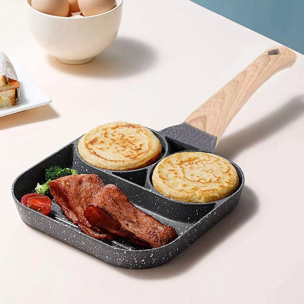 Medical Stone Breakfast Pan,Nonstick 3 Section Frying Pan And Egg Frying  Pan 3-Cup, Divided Frying Grill Pan for Egg, Bacon and Burgers, Suitable  for