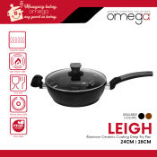 Omega Houseware Leigh Ceramic-Coated Deep Fry Pan, 24cm/28cm, Black/B