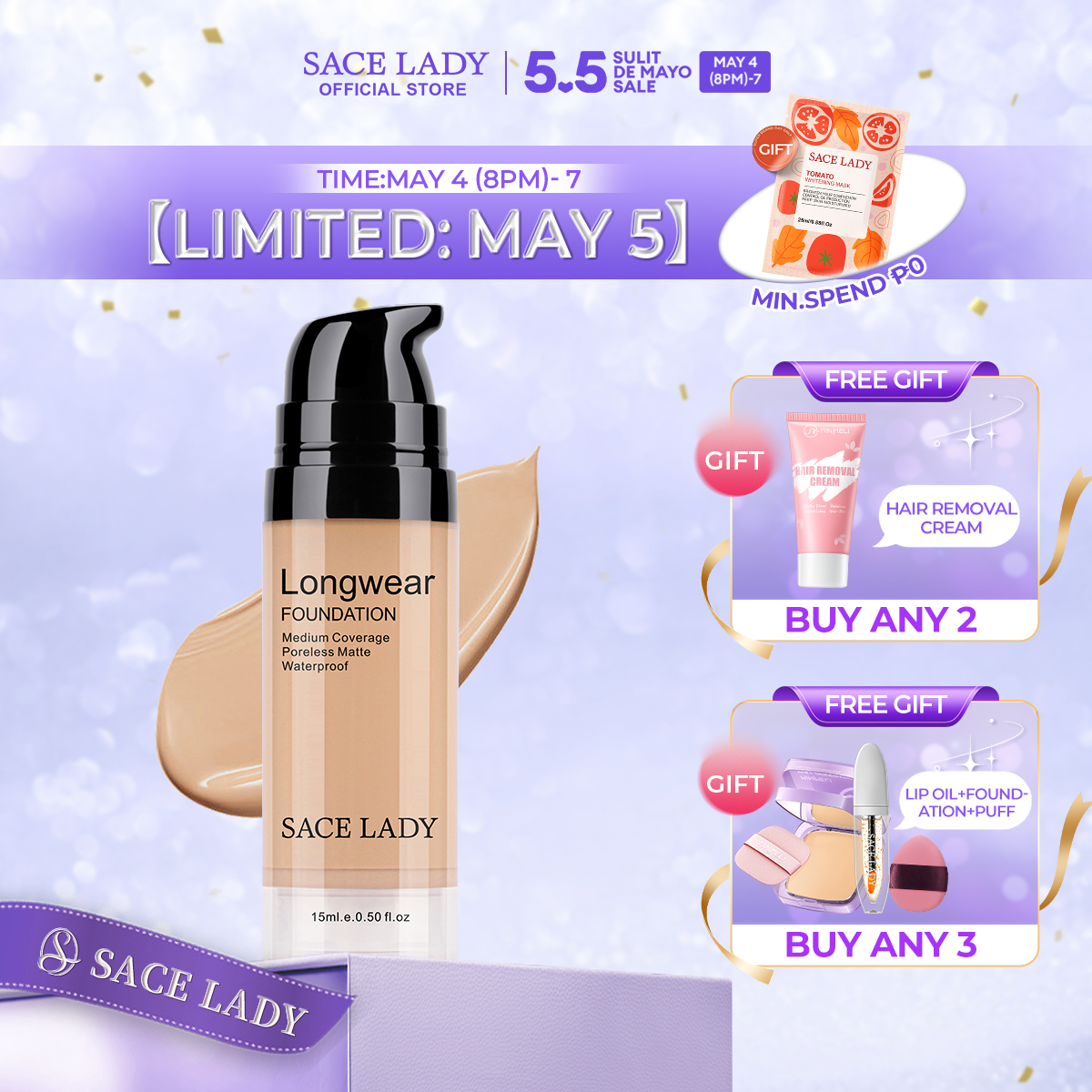 Discount on SACE LADY  shoes - SKU: SACE LADY Matte Foundation Cream Waterproof Long Wear Medium Coverage Poreless Natural Face Make up 