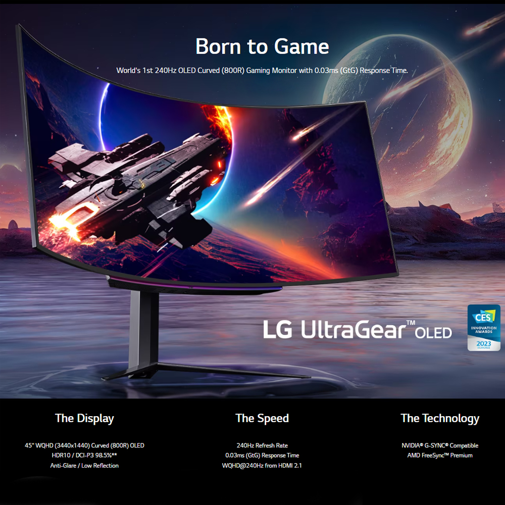 LG 45GR95QE-B 45 UltraGear OLED 240Hz 1440p WQHD HDR Curved Gaming Mo – JG  Superstore