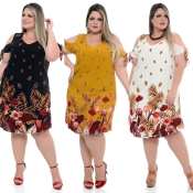 Melody Fashion Cold Shoulder Floral Leaf Plus Size Dress