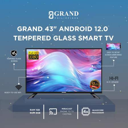 Grand 43" Android 12.0 Smart TV with Tempered Glass