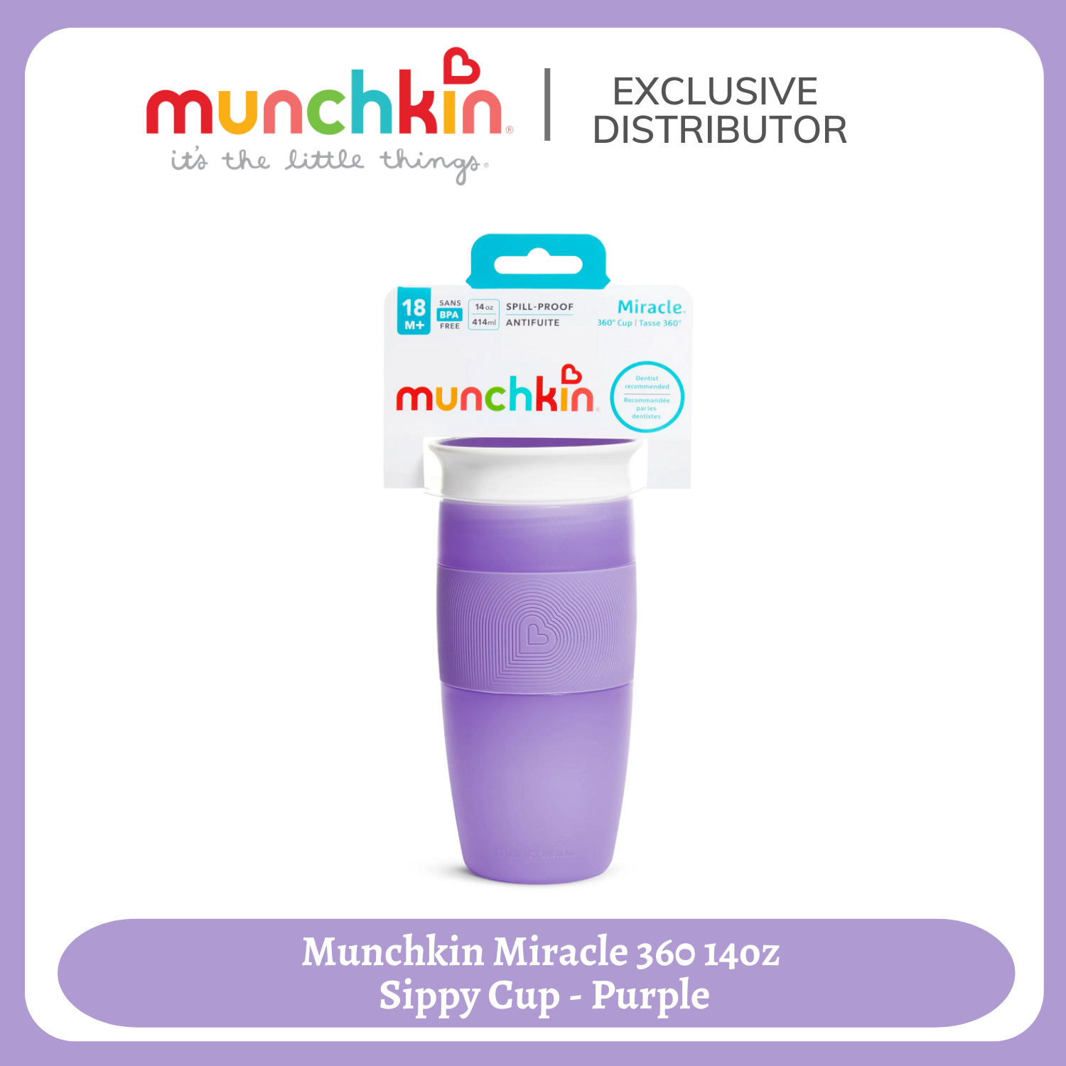 Munchkin Miracle® 360° Trainer Cup with lid 7oz -Light Purple Easy