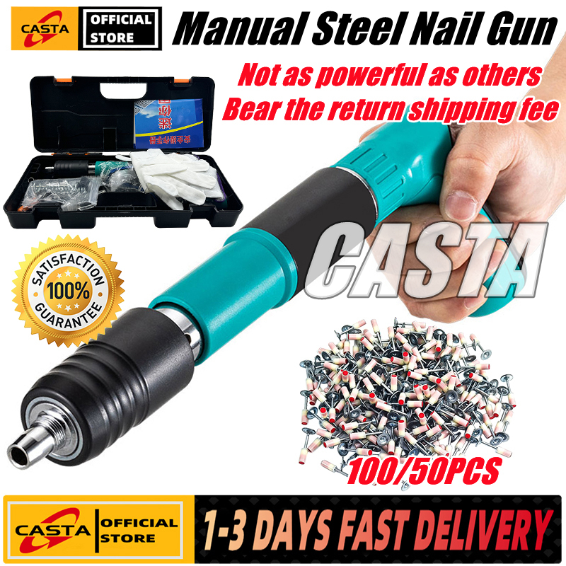 💥Free 200/100/50PCS Nails💥Hand Nail Puncher Tool Gun Automatic Powder Actuated Nail Gun Tacker for Wood Heavy Duty Nail Rivet Gun with Nails