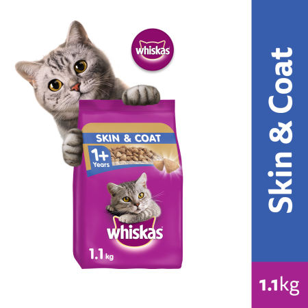 WHISKAS Dry Cat Food for Healthy Skin and Coat 1.1kg