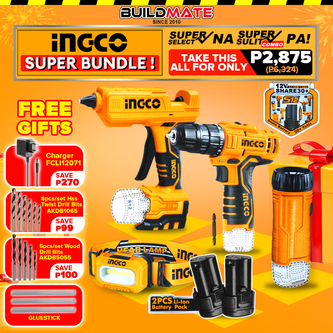 Ingco Cordless Drill Combo Kit Set - 12V, 4PCS