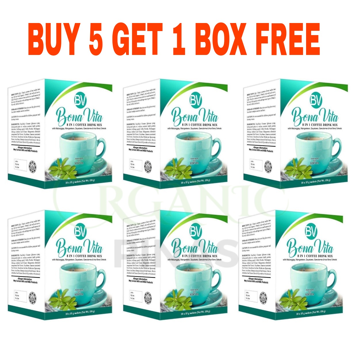 6 Boxes BonaVita 8 in 1 Coffee Sale All Natural with Mangosteen