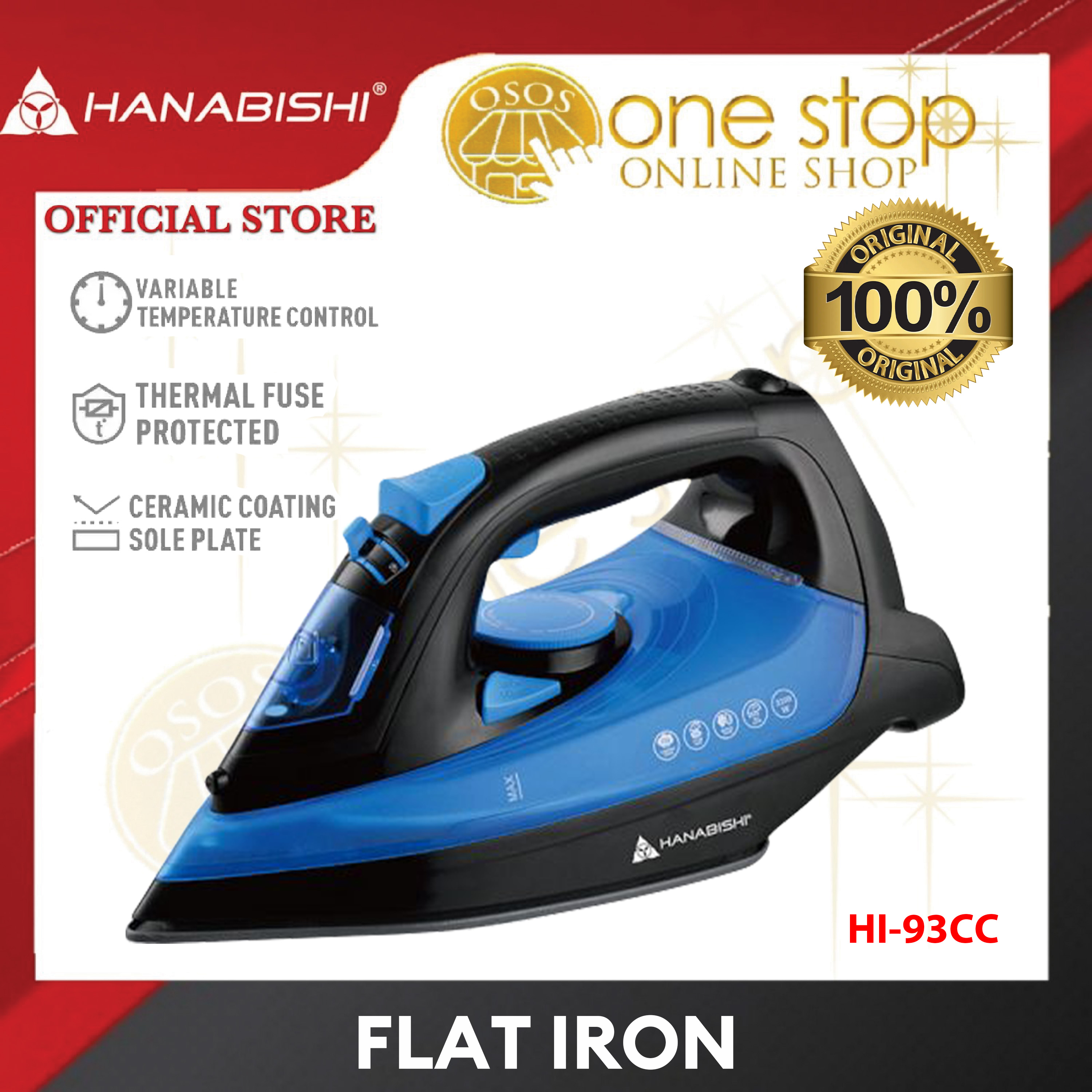 Hanabishi Original Flat Iron Smooth Ceramic Coated Soleplate HI