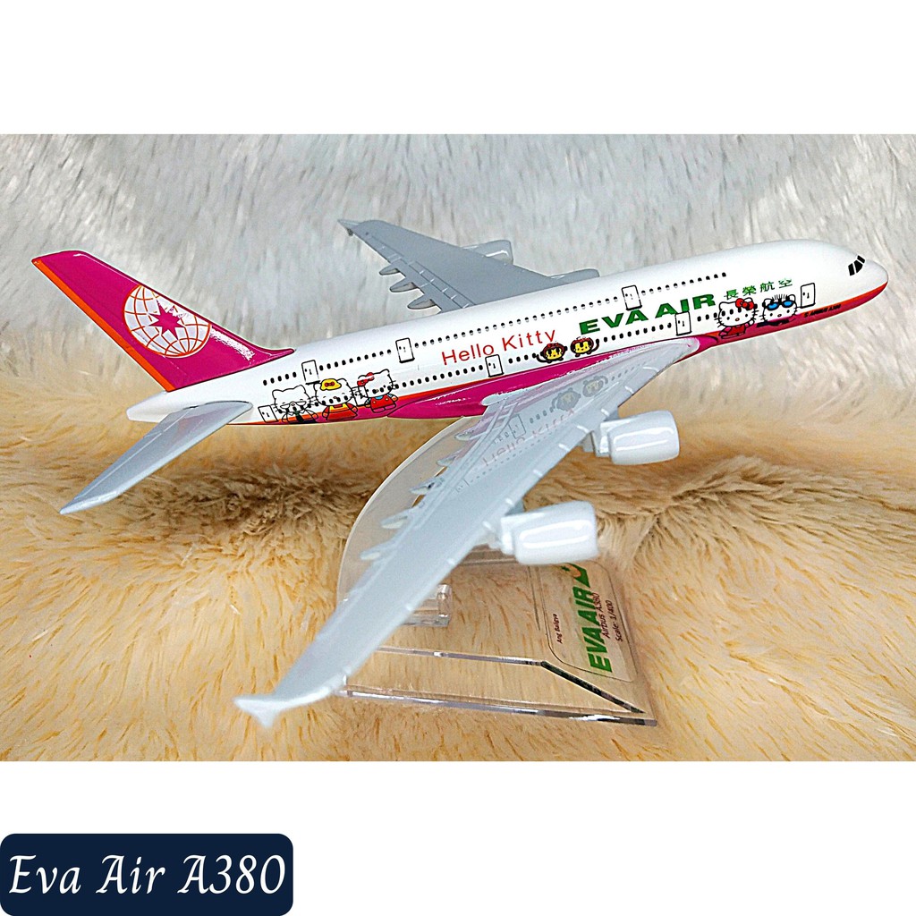 16cm Airplane Model Plane EVA Air  Hello Kitty Airlines Airbus 380 A380 Pink 