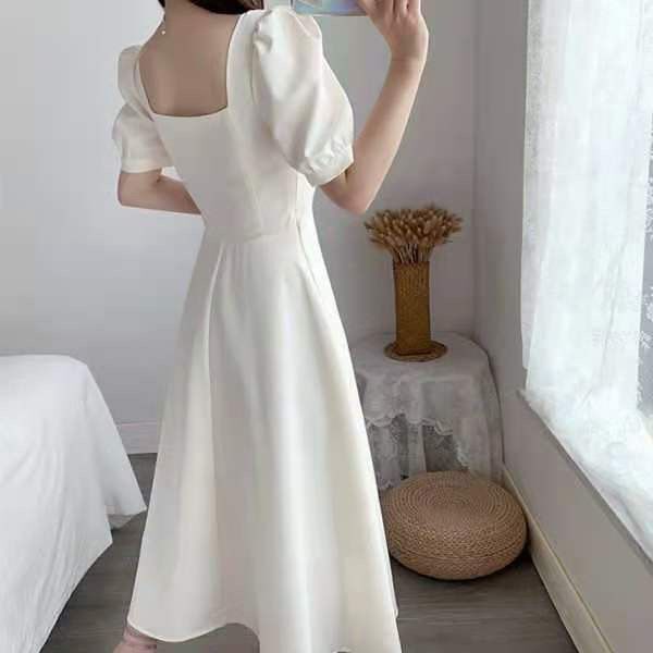 High quality Korean style Dress casual Square Neck Derss