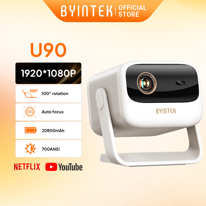 BYINTEK U90 700 ANSI DLP Portable Projector with Android 11 WiFi 4K Support and Battery for Camping and Business Presyo 25,999 Piso*Libreng Shipping