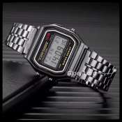 Casio Vintage Black LED Digital Watch with Stainless Steel Strap