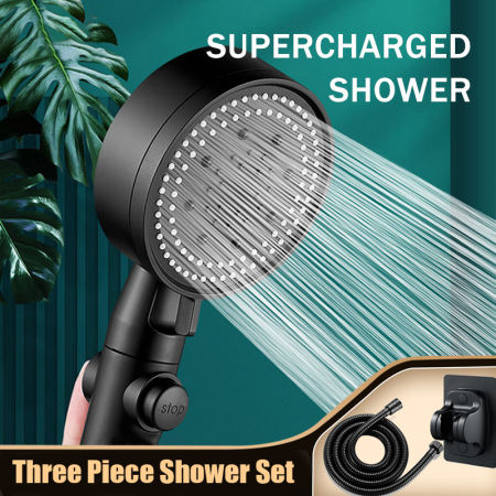 Black Shower Head Set with Hose and 5 Spray Modes