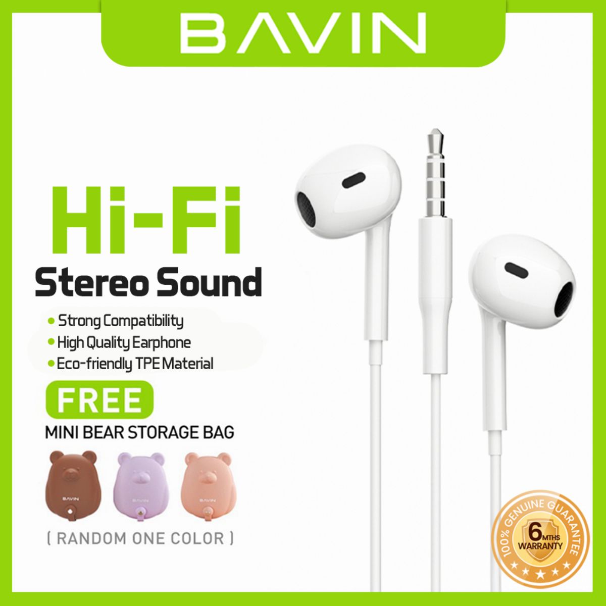 BAVIN HX857 Hi-Fi Wired Earphone Stereo Audio Sound Headset Universal  Jack Widely Compatible w/ Storage Bag
