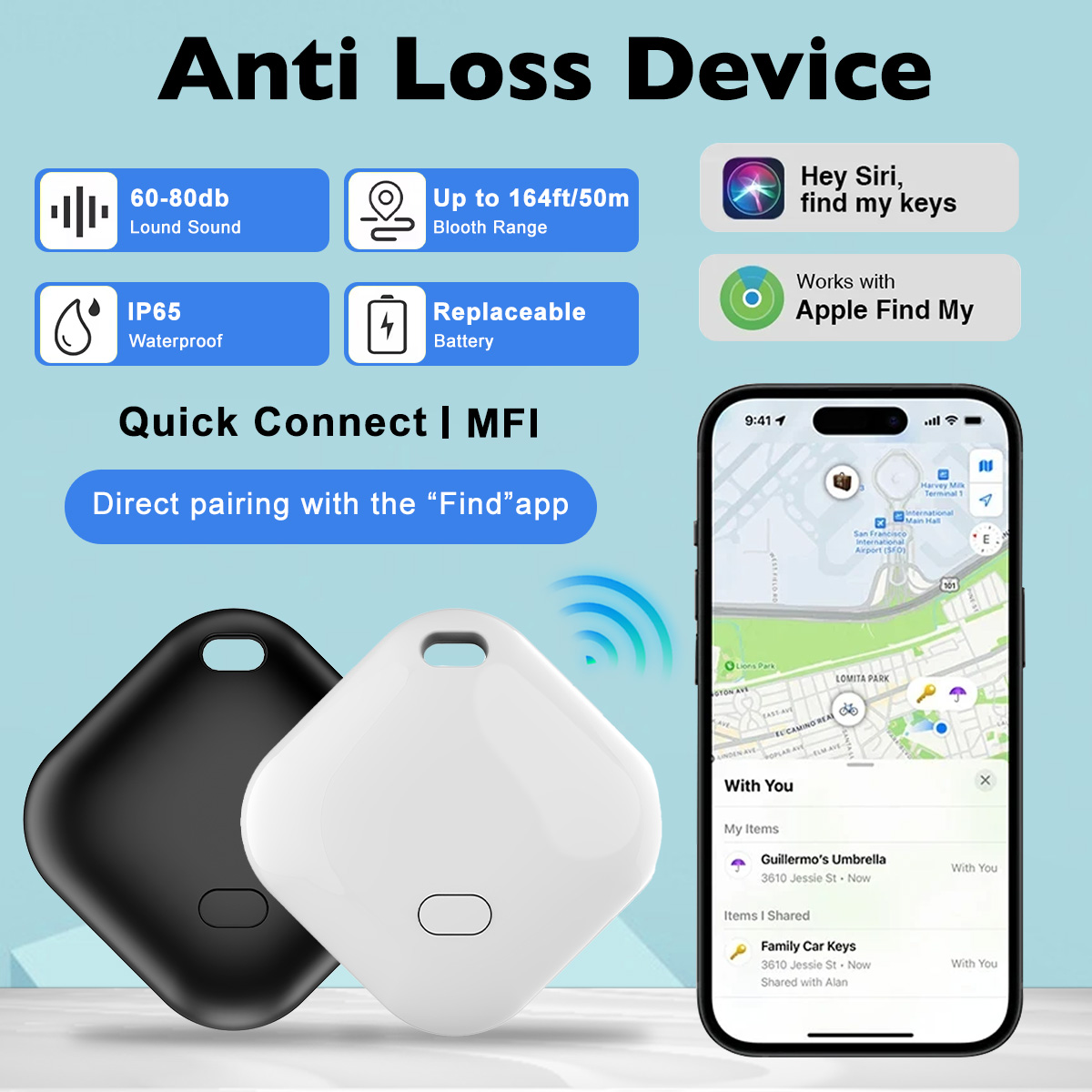 Wireless Smart Tag Tracker for Items - Wireless Anti-Loss Device, Mini GPS Personal Global Positioning Tracker, Real Time Tracking Smart Device, for Car Lost Tracker, Bag, Item And Bicycle Pet Tracking (iOS Compatible Only), Battery Replaceable Presyo  249 Piso*Libreng Shipping