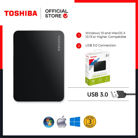 Toshiba Canvio Basics 1TB/2TB USB 3.0 Portable Hard Drive