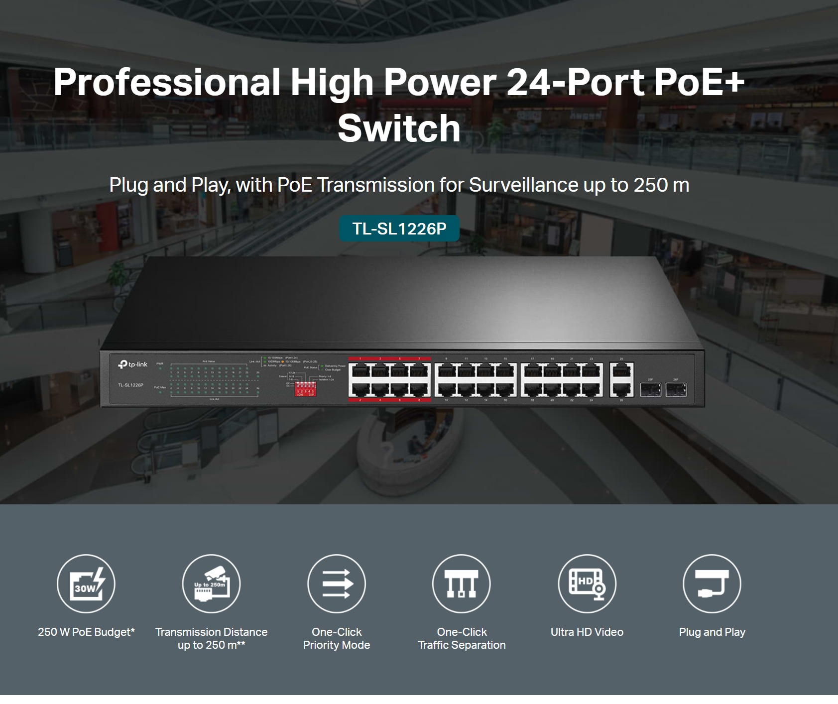 TP-Link TL-SL1226P 24-Port 10/100Mbps 2-Port Gigabit Superstore – JG + PoE+ Unmanaged