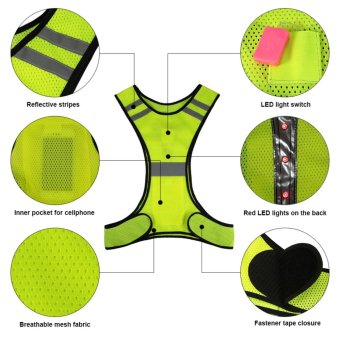 3 LED Lights Cycling Vest Outdoor Sports Running Reflective SafetyVest Gear High Visibility For Exercise Jogging Polyester (Yellow) -intl July 2018 - 3 3 LED Lights Cycling Vest Outdoor Sports Running Reflective SafetyVest Gear High Visibility For Exercise Jogging Polyester (Yellow) -intl - 3