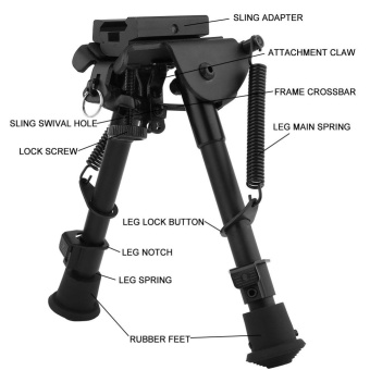 6-9 Inches Outdoor Aluminium Telescopic Rifle Bipod Adjustable Spring Return With 3 Adapters - Intl April 2018 - 5 6-9 Inches Outdoor Aluminium Telescopic Rifle Bipod Adjustable Spring Return with 3 Adapters - intl - 5