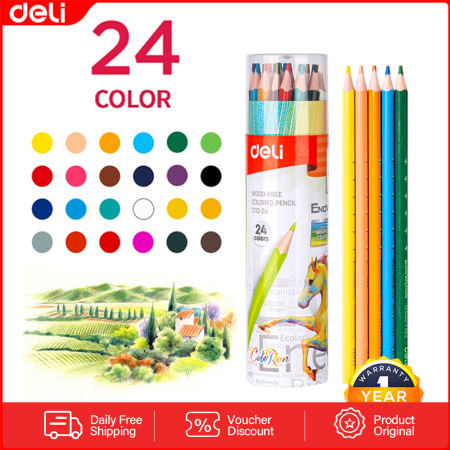 Deli 12/24 Color Pencil Set for Kids and Students