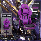 Monster Gaming Chair 2024 Gundam Cockpit Design | Premium Leather Ergonomic Chair with Foot Rest Purple Black