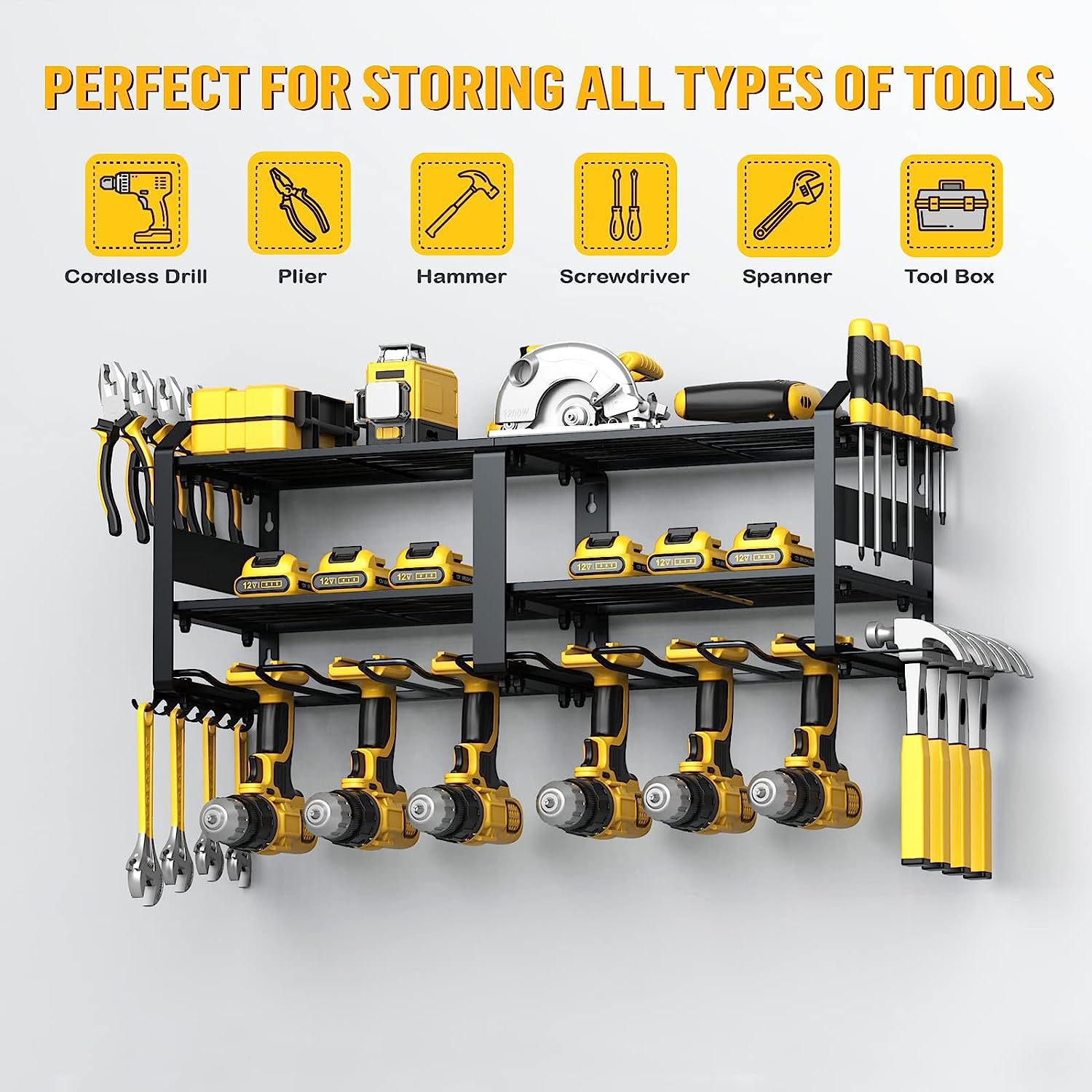 Power Tool Organizer Wall Mounted Electric Drill Tool Storage Shelving  Heavy Duty Drill Holder Garage Elecric Tool Storage Rack Drilling Slot