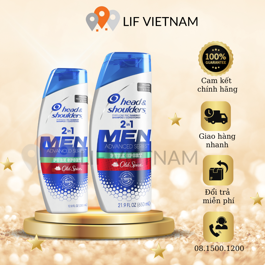 Dầu Gội Xả Nam 2in1 HEAD & SHOULDERS Men Old Spice Pure Sport Mỹ Chai 380