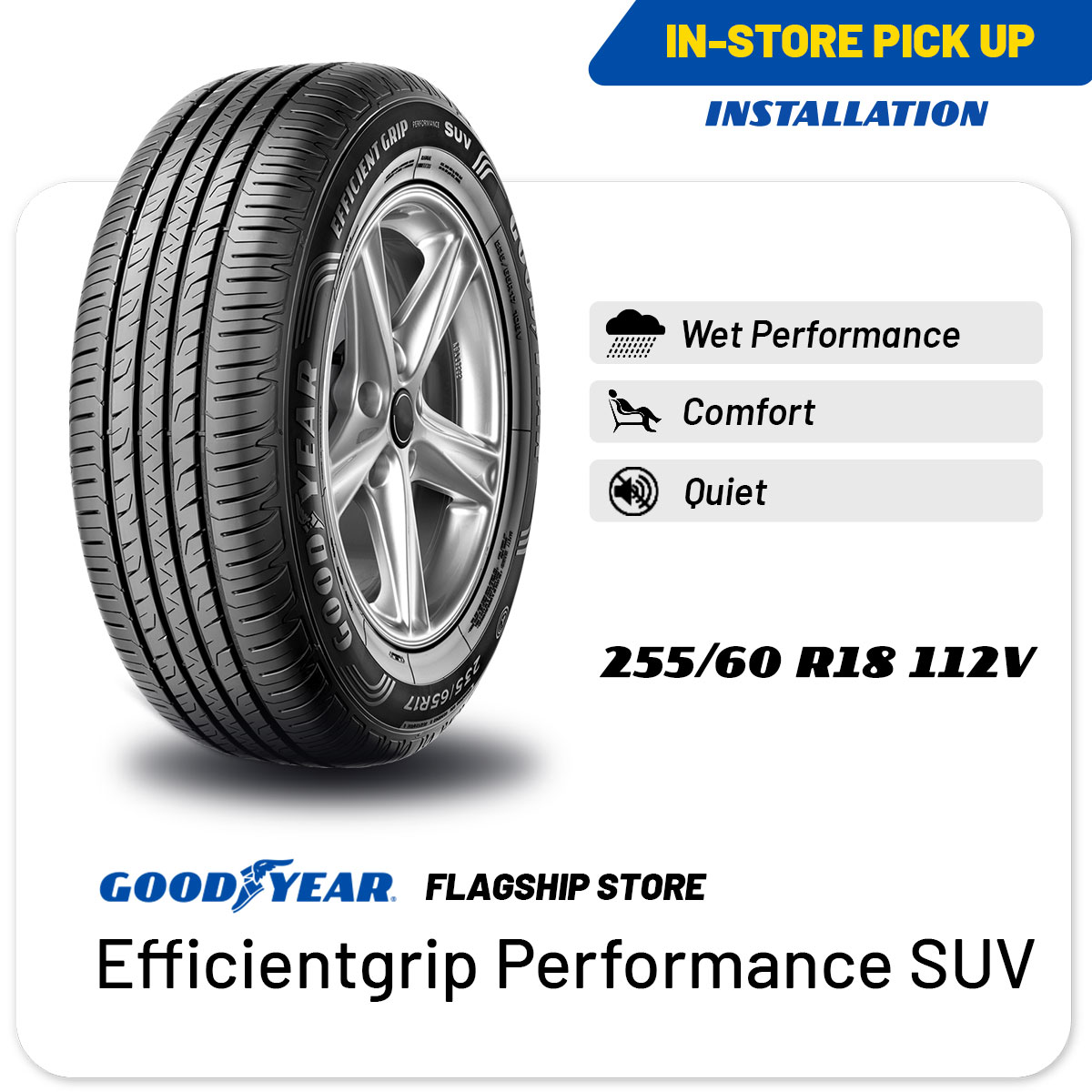[INSTALLATION/ PICKUP] Goodyear 255/60R18 Efficientgrip Performance SUV Tire (Worry Free Assurance) - Navara / Mazda CX-9 / D-Max [E-Ticket] Presyo 16,920 Piso*Libreng Shipping