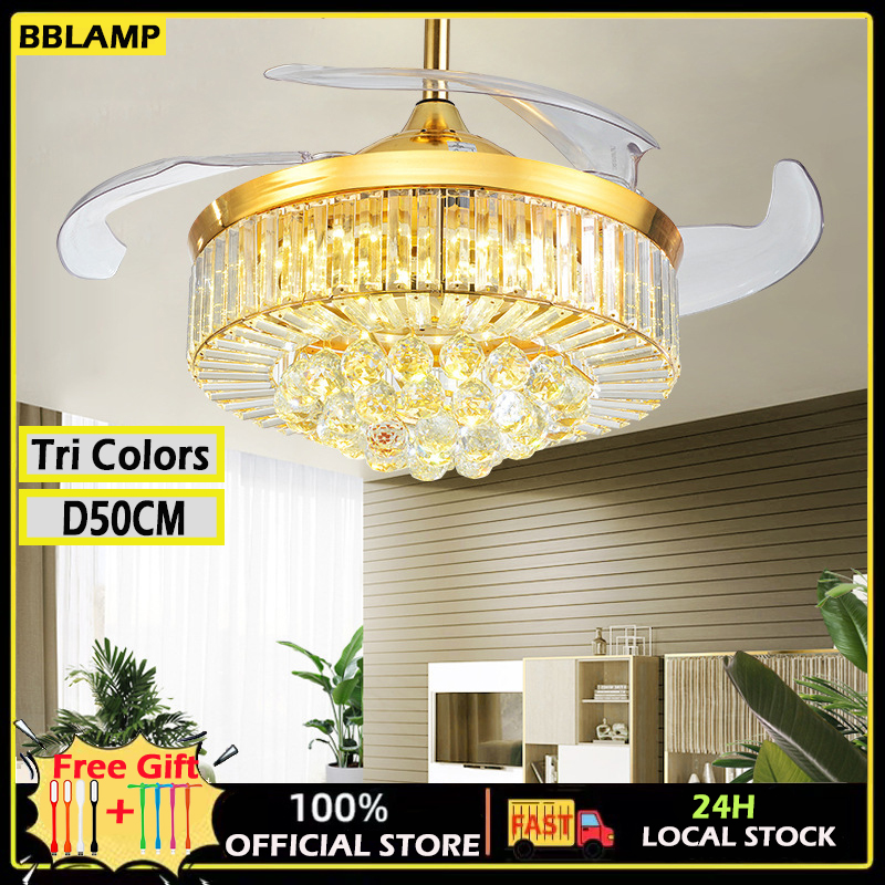 【Free Gifts+24H ship】BBLAMP Tri-Colors Ceiling Fan With Remote Control Retractable Luxury Chandelier Blades Decorative Light LED Light Energy-Saving Chandelier - Brand BBLAMP Presyo 5,399 Piso*Libreng Shipping