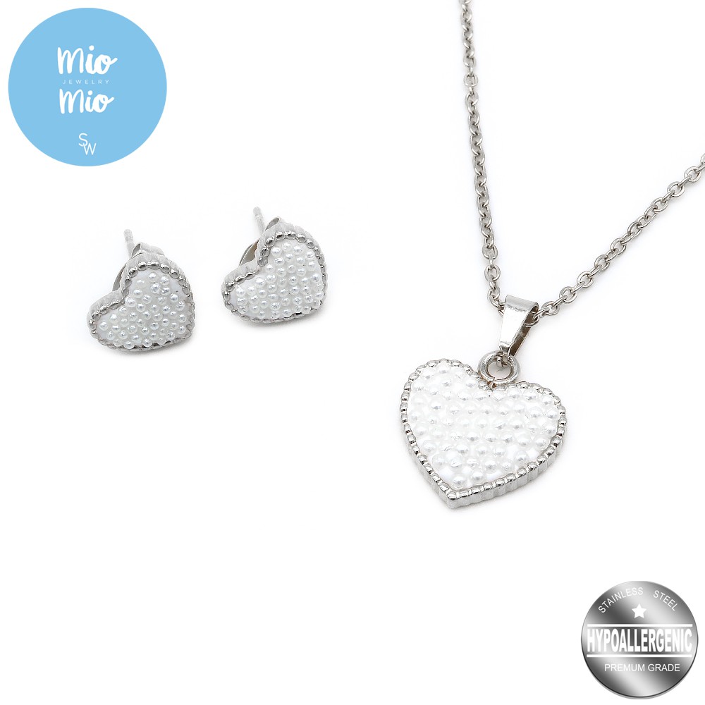 Silverworks Heart w Seed Pearl Necklace 