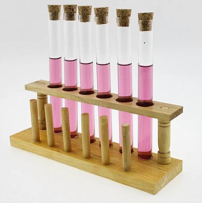 Wooden Test Tube Rack with 6 Glass Tubes and Cork