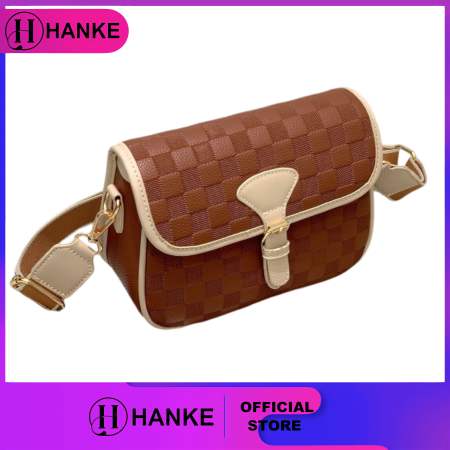 Hanke Damier Snap Button Buckle Crossbody Shoulder Sling Bag