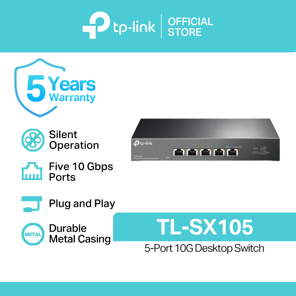 TP-Link Official Store / TL-SX105/TL-SX1008/TL-SG105-M2/TL-SG108-M2 / 2.5Gbps/5Gbps/10Gbps 5-Port/8-Port 10G / 5-Port/8-Port 2.5G Unmanaged/ Silent Operation Desktop Network Ethernet Switch Hub for Internet