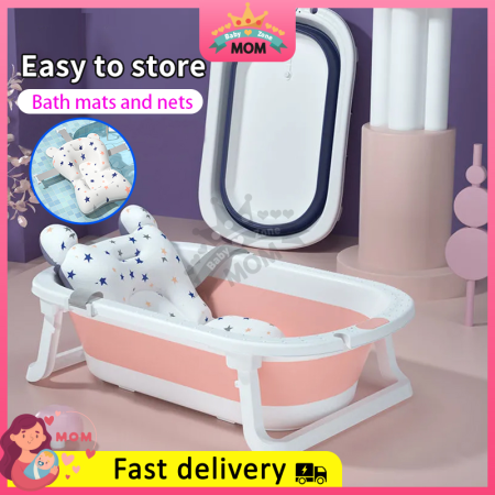 Folding Infant Bathtub with Body Cushion Mat, Portable, Large