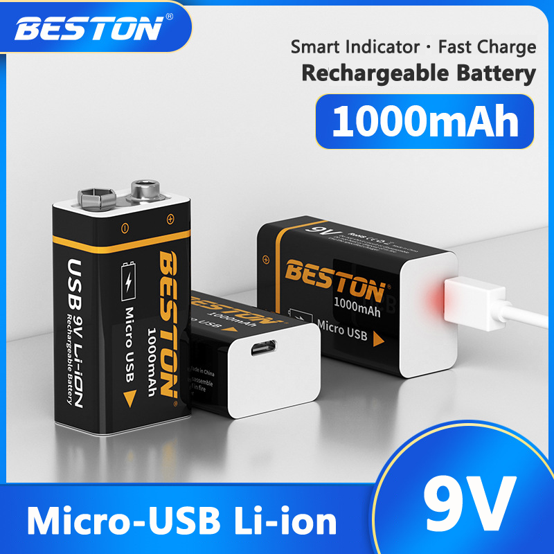 Beston Rechargeable 9V Li-ion Battery with Micro USB Charging
