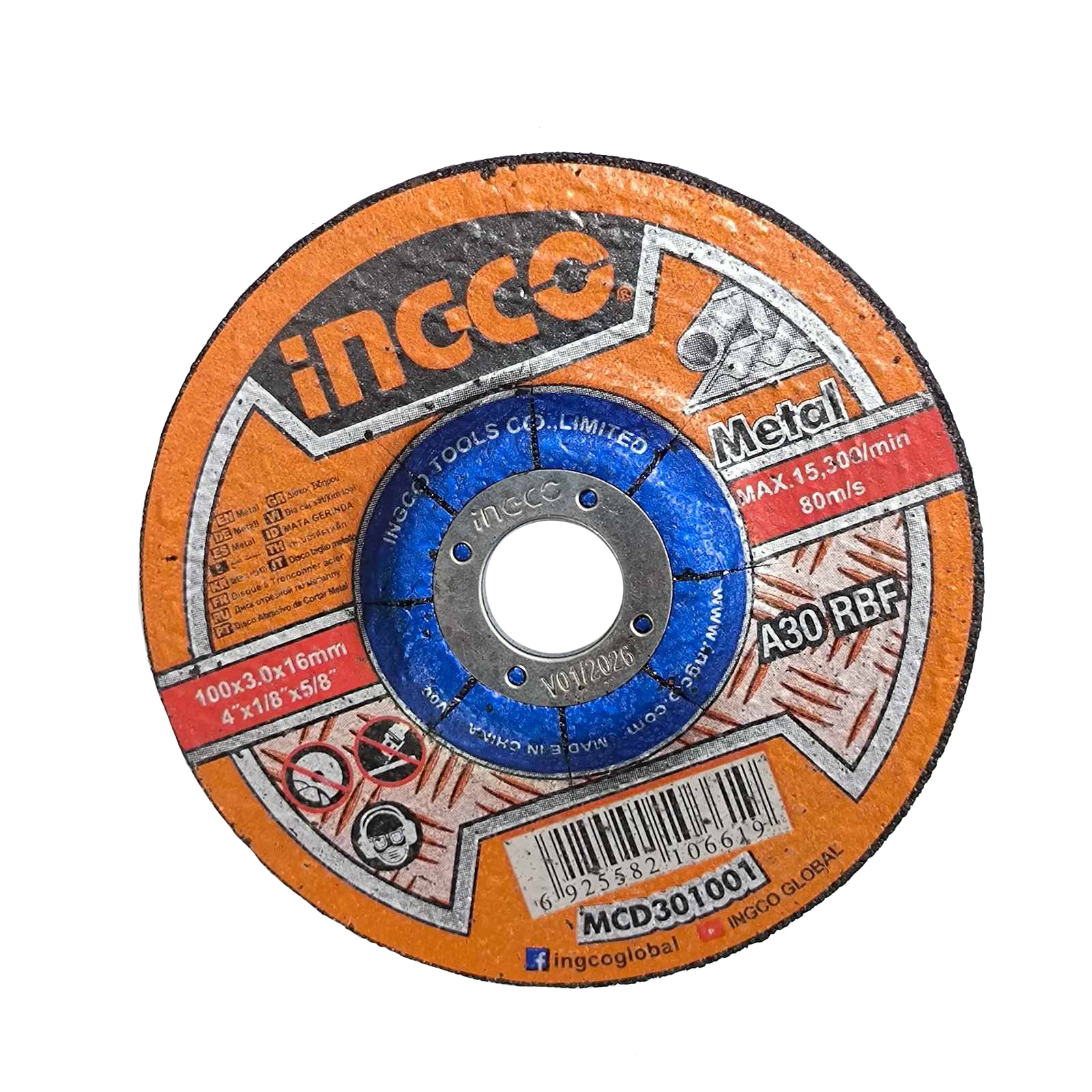 INGCO MCD301001 Abrasive Metal Cutting Disc (100x3x16mm) for 4 inches  Angle Grinders