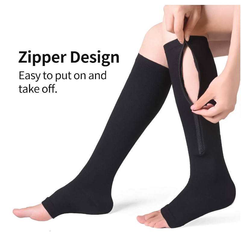 Zip Compression Socks Medical, 2 Pair Toeless Nurse Compression Socks with  Zipper Easy on off 15-20 mmHg for Varicose Veins, Edema, Swollen or Sore